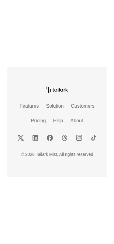 Harness screenshot of tailark-mist-footer-1 at 375 pixels wide