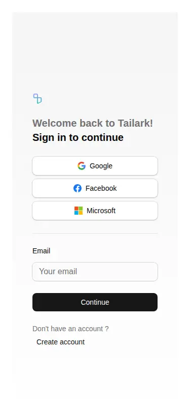 Harness screenshot of tailark-mist-login-1 at 375 pixels wide