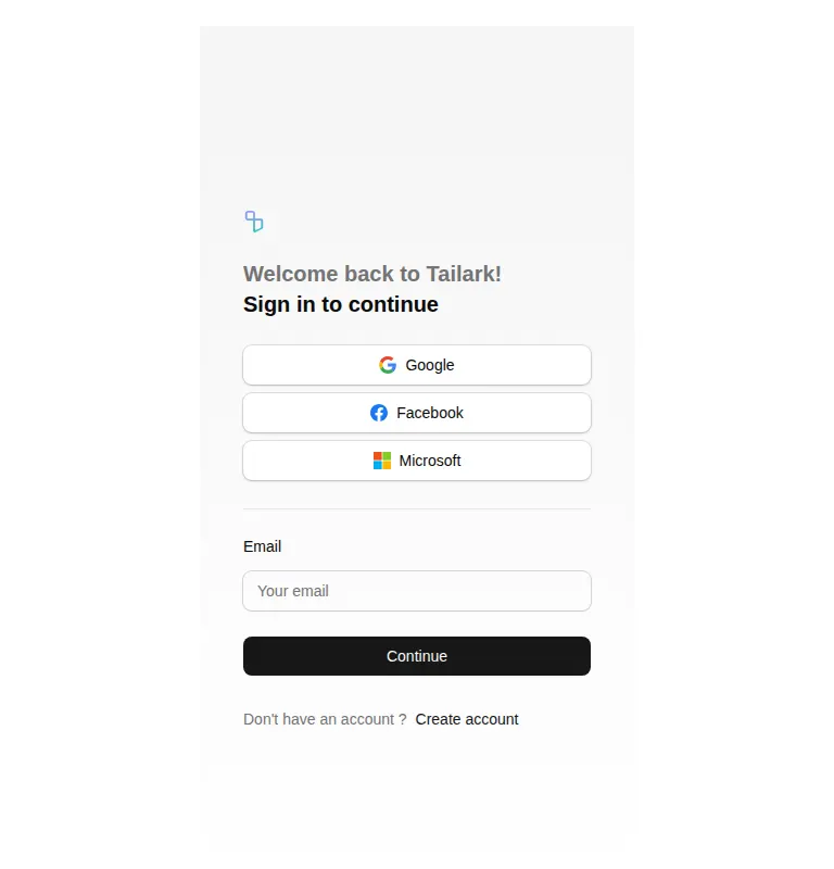 Harness screenshot of tailark-mist-login-1 at 768 pixels wide