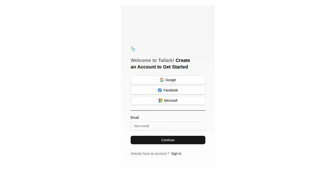 Harness screenshot of tailark-mist-sign-up-1 at 1440 pixels wide