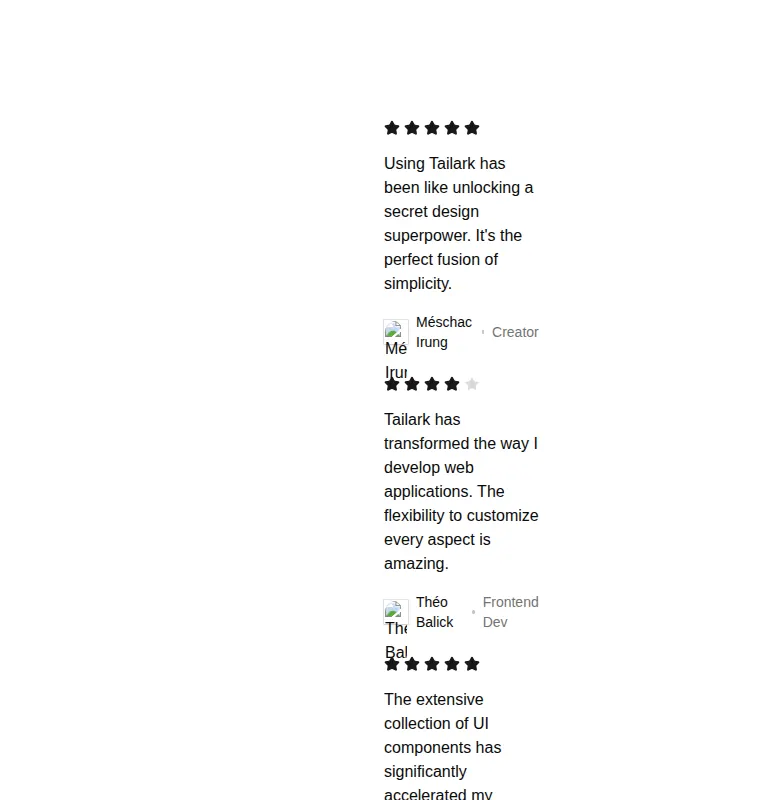 Harness screenshot of tailark-mist-testimonials-3 at 768 pixels wide
