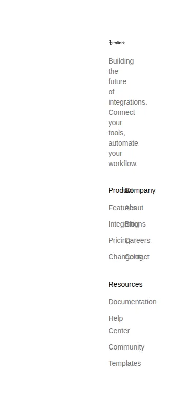 Harness screenshot of tailark-veil-footer-1 at 375 pixels wide