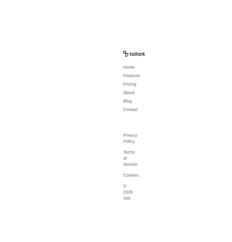 Harness screenshot of tailark-veil-footer-3 at 768 pixels wide