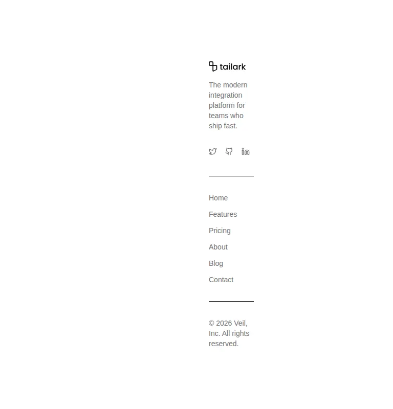 Harness screenshot of tailark-veil-footer-4 at 768 pixels wide
