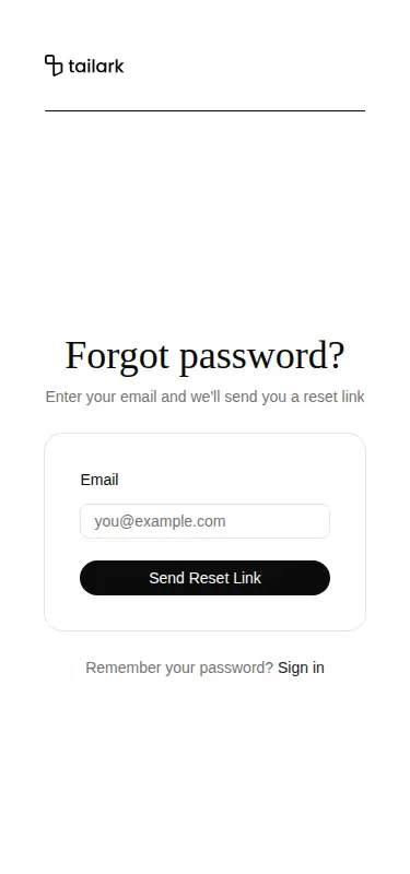Harness screenshot of tailark-veil-forgot-password-1 at 375 pixels wide