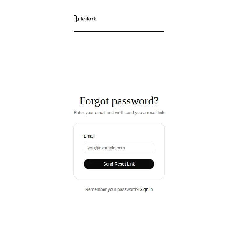 Harness screenshot of tailark-veil-forgot-password-1 at 768 pixels wide