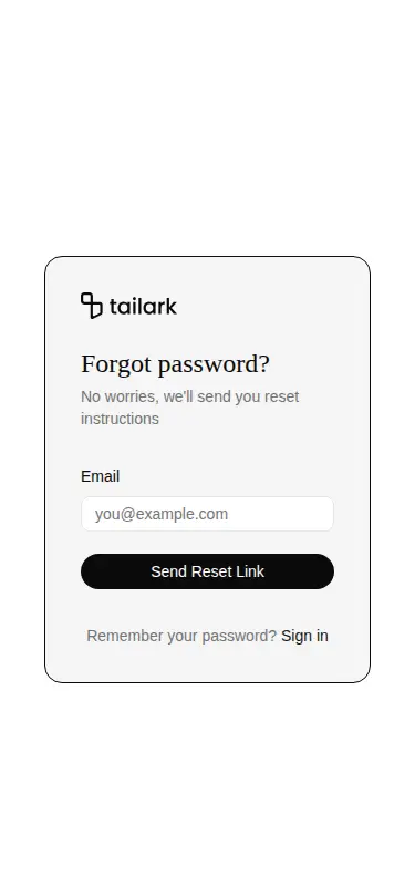 Harness screenshot of tailark-veil-forgot-password-2 at 375 pixels wide