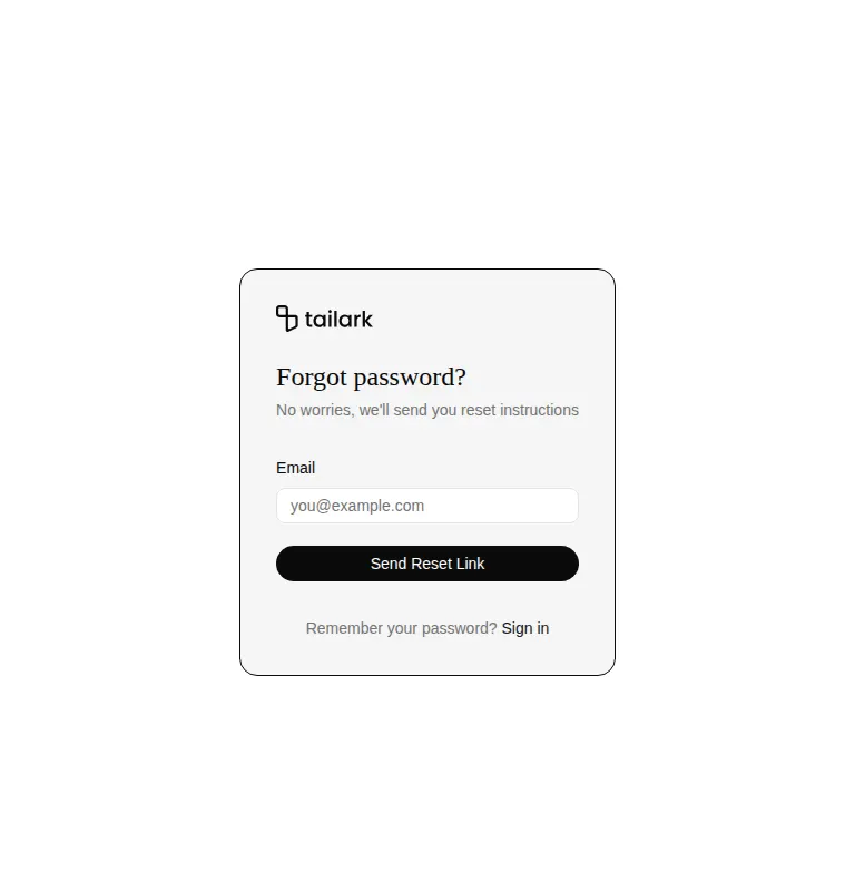 Harness screenshot of tailark-veil-forgot-password-2 at 768 pixels wide
