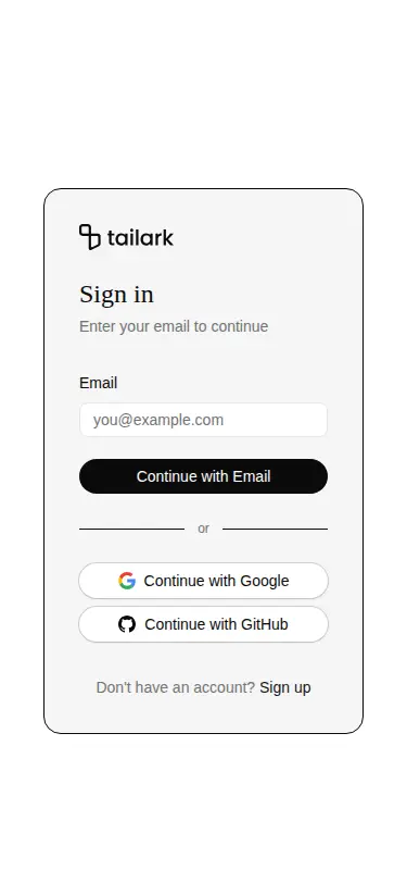 Harness screenshot of tailark-veil-login-2 at 375 pixels wide