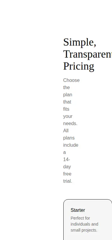 Harness screenshot of tailark-veil-pricing-1 at 375 pixels wide
