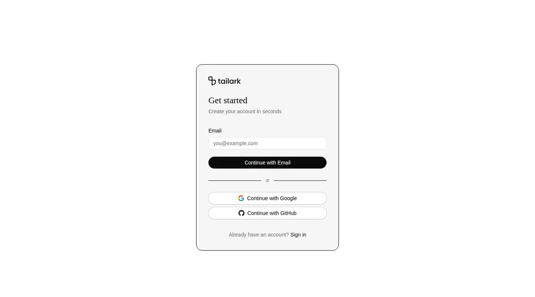 Harness screenshot of tailark-veil-sign-up-2 at 1440 pixels wide
