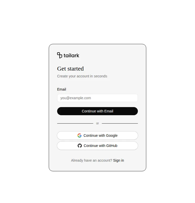Harness screenshot of tailark-veil-sign-up-2 at 768 pixels wide