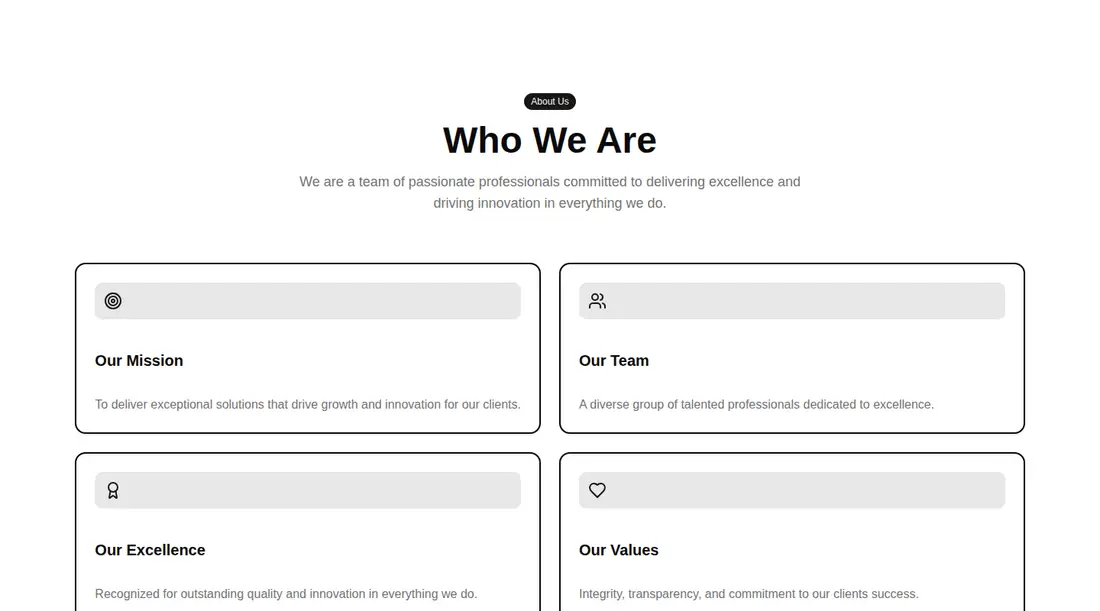 Harness screenshot of tripled-about-us-section-shadcnui at 1440 pixels wide