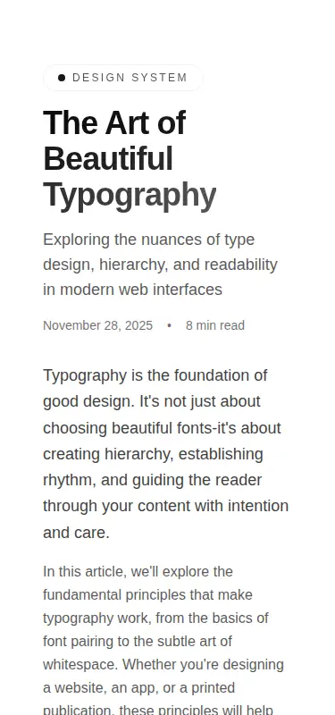 Harness screenshot of tripled-blog-typography-shadcnui at 375 pixels wide