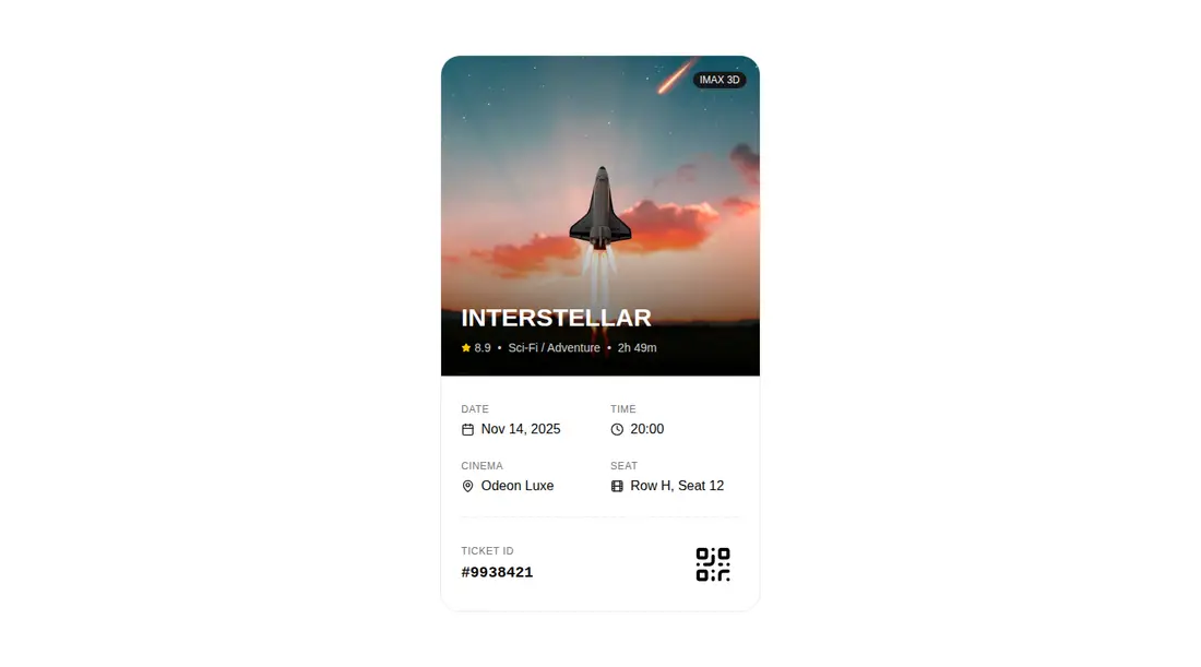 Harness screenshot of tripled-cinema-ticket-shadcnui at 1440 pixels wide