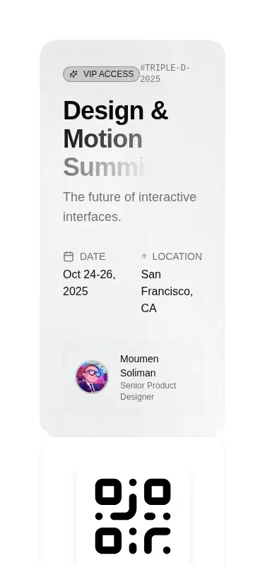 Harness screenshot of tripled-conference-ticket-shadcnui at 375 pixels wide