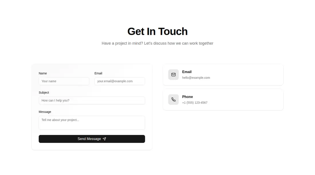 Harness screenshot of tripled-contact-block-shadcnui at 1440 pixels wide