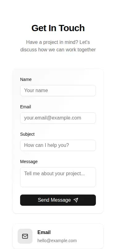 Harness screenshot of tripled-contact-block-shadcnui at 375 pixels wide