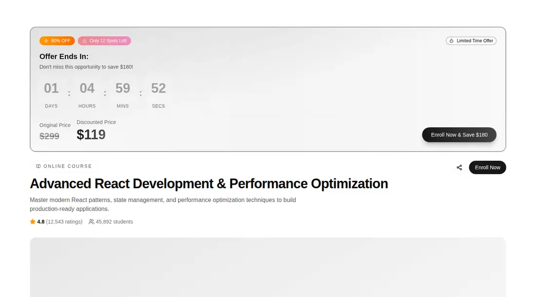 Harness screenshot of tripled-course-content-page-shadcnui at 1440 pixels wide