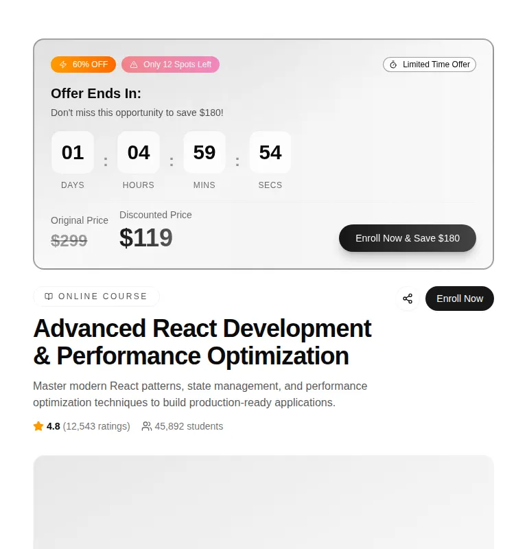 Harness screenshot of tripled-course-content-page-shadcnui at 768 pixels wide