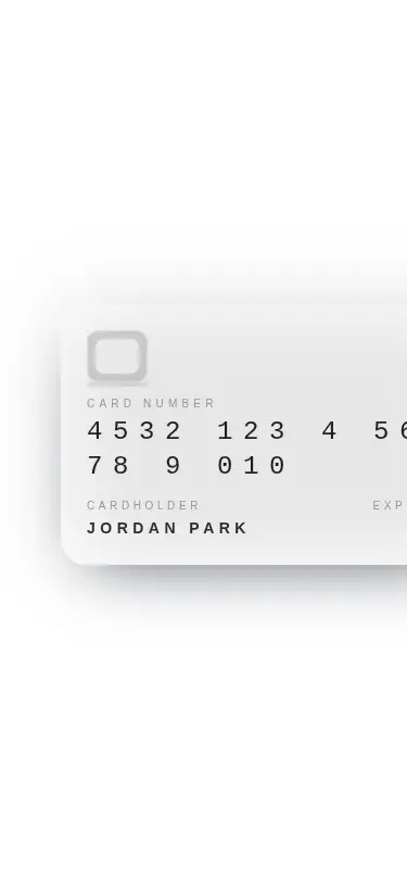 Harness screenshot of tripled-credit-card-shadcnui at 375 pixels wide