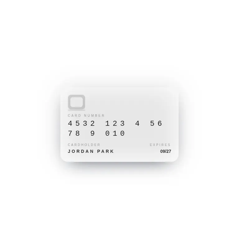 Harness screenshot of tripled-credit-card-shadcnui at 768 pixels wide