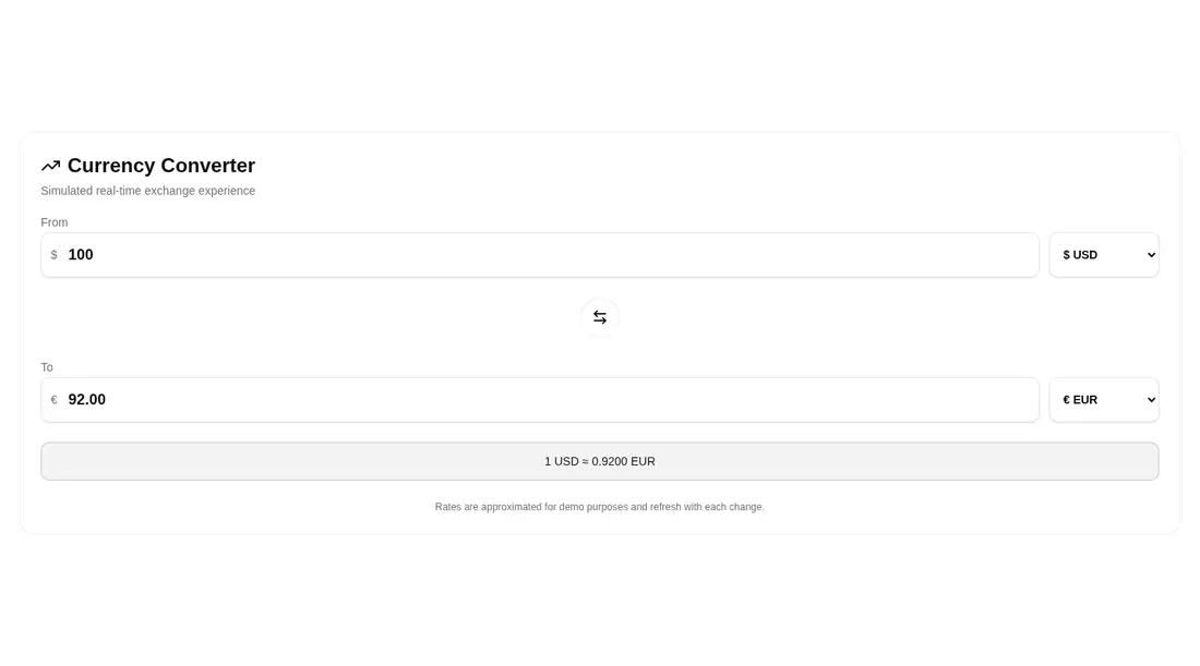 Harness screenshot of tripled-currency-converter-card-shadcnui at 1440 pixels wide