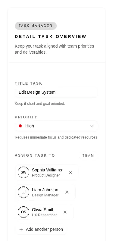 Harness screenshot of tripled-detail-task-card-shadcnui at 375 pixels wide