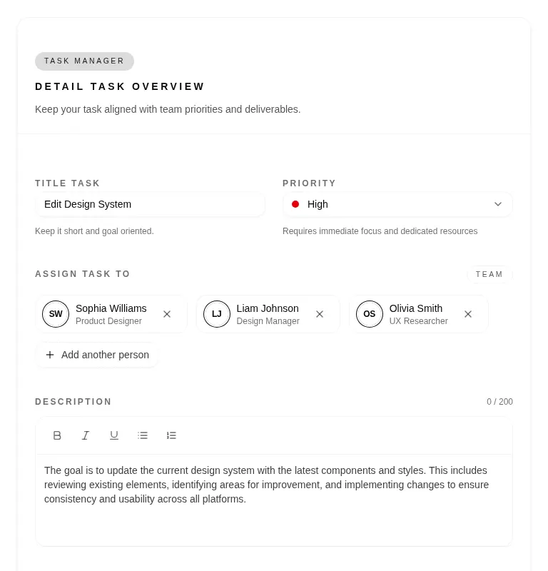 Harness screenshot of tripled-detail-task-card-shadcnui at 768 pixels wide