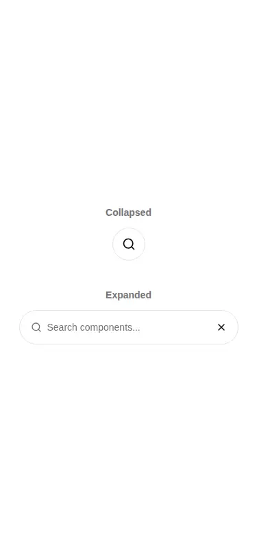 Harness screenshot of tripled-expanding-search-dock-shadcnui at 375 pixels wide