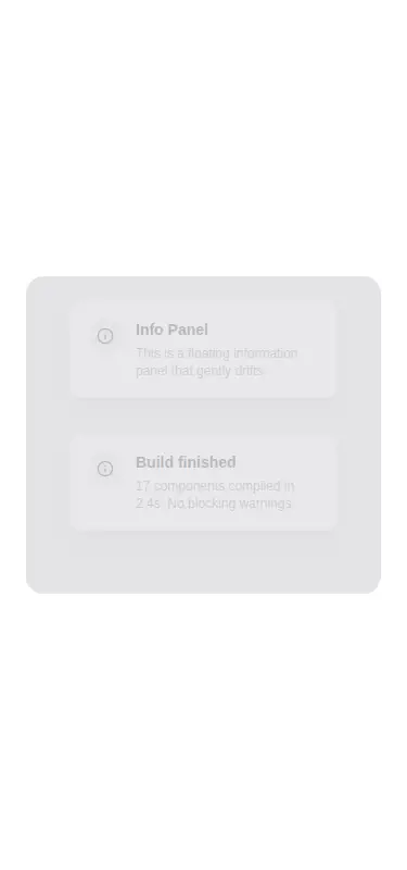 Harness screenshot of tripled-floating-info-panel-shadcnui at 375 pixels wide
