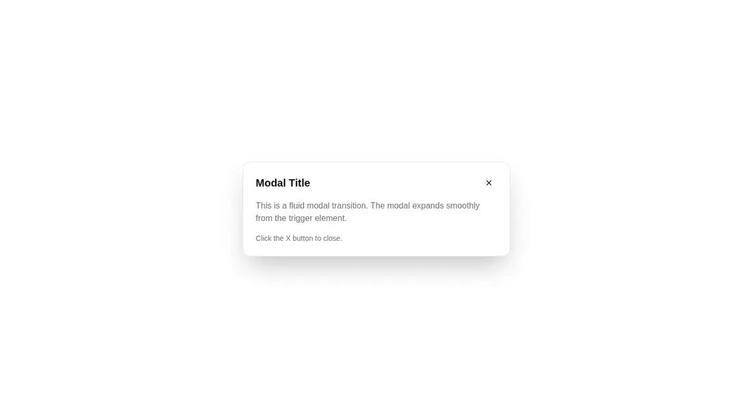 Harness screenshot of tripled-fluid-modal-transition-shadcnui at 1440 pixels wide