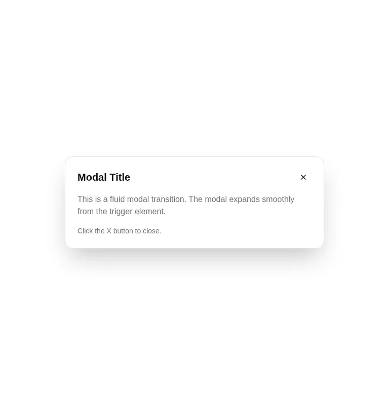 Harness screenshot of tripled-fluid-modal-transition-shadcnui at 768 pixels wide