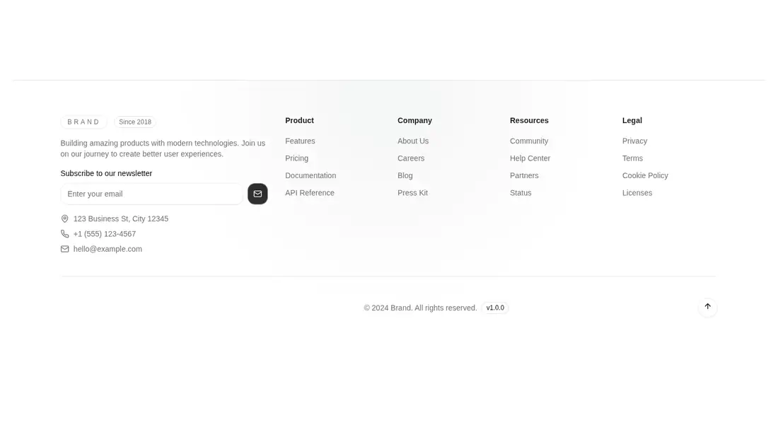 Harness screenshot of tripled-footer-block-shadcnui at 1440 pixels wide