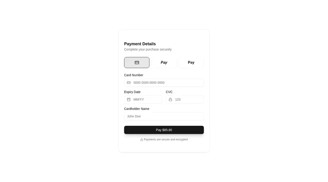 Harness screenshot of tripled-glass-checkout-card-shadcnui at 1440 pixels wide