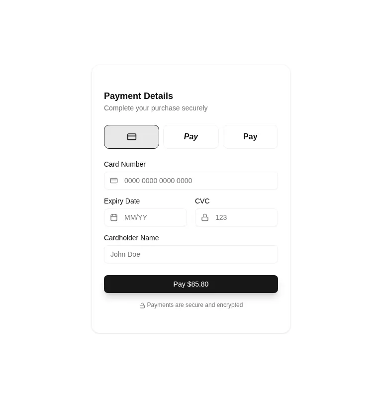 Harness screenshot of tripled-glass-checkout-card-shadcnui at 768 pixels wide