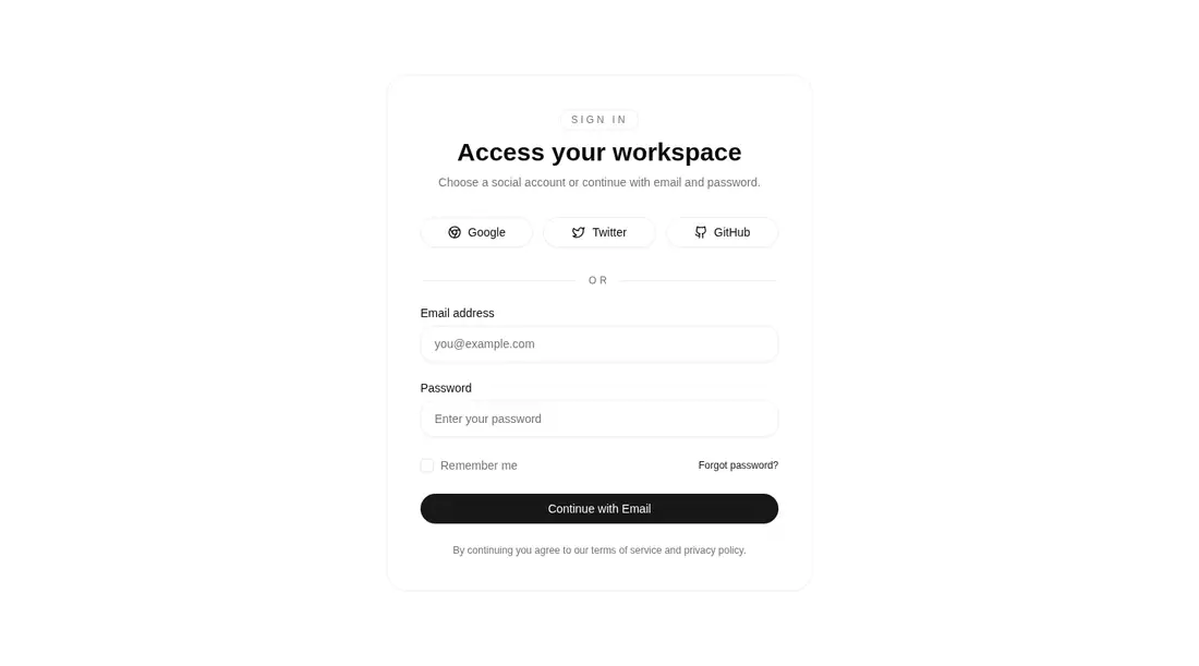 Harness screenshot of tripled-glass-sign-in-card-shadcnui at 1440 pixels wide