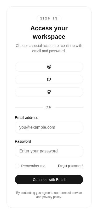 Harness screenshot of tripled-glass-sign-in-card-shadcnui at 375 pixels wide