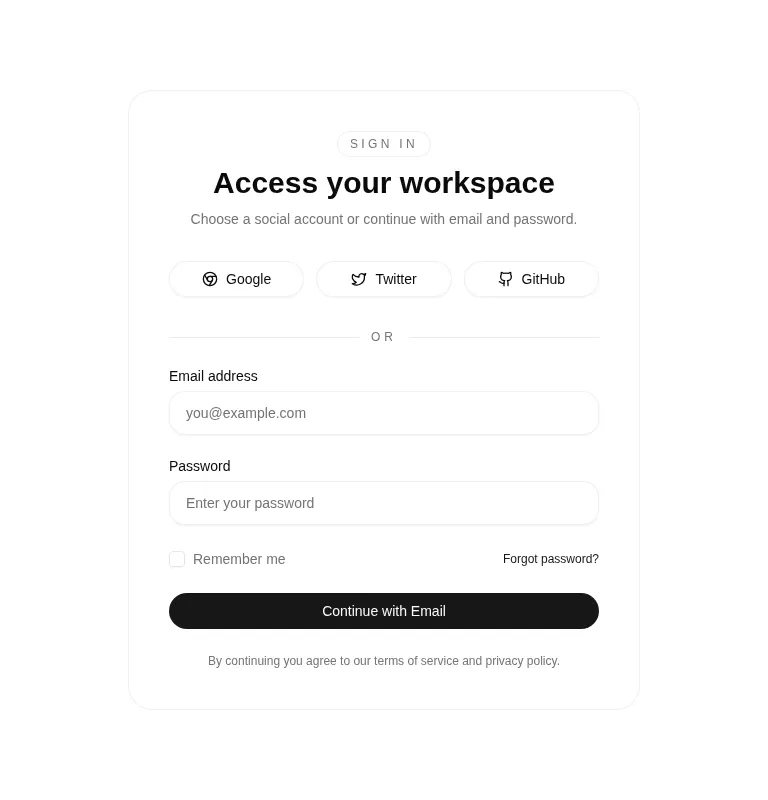 Harness screenshot of tripled-glass-sign-in-card-shadcnui at 768 pixels wide