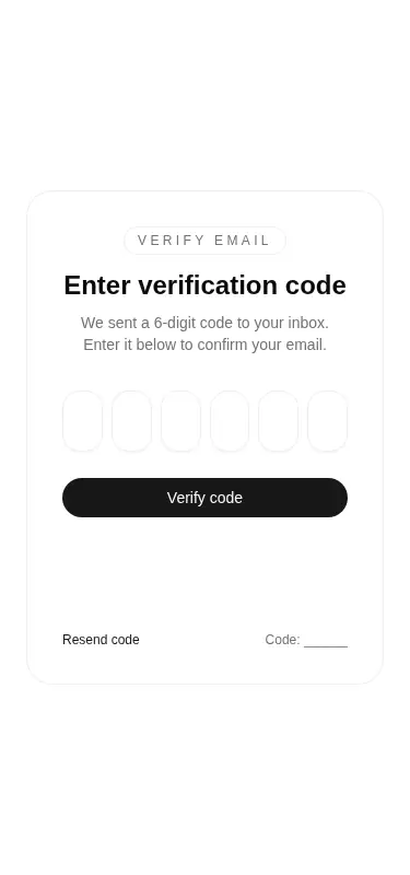 Harness screenshot of tripled-glass-verification-code-card-shadcnui at 375 pixels wide