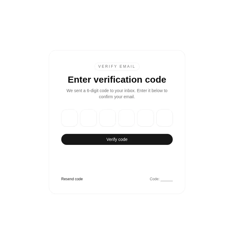 Harness screenshot of tripled-glass-verification-code-card-shadcnui at 768 pixels wide