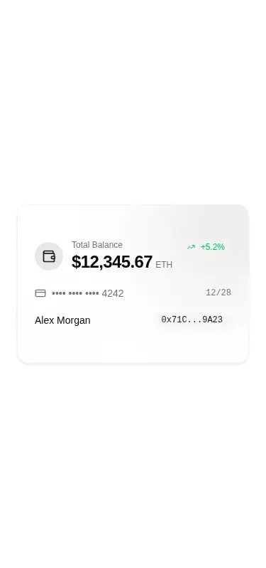 Harness screenshot of tripled-glass-wallet-card-shadcnui at 375 pixels wide