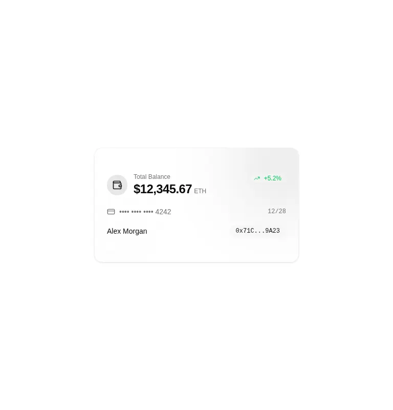 Harness screenshot of tripled-glass-wallet-card-shadcnui at 768 pixels wide