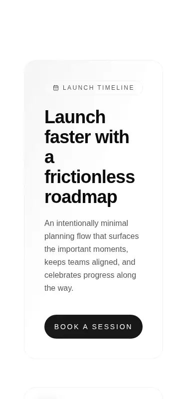 Harness screenshot of tripled-glassmorphism-launch-timeline-block-shadcnui at 375 pixels wide