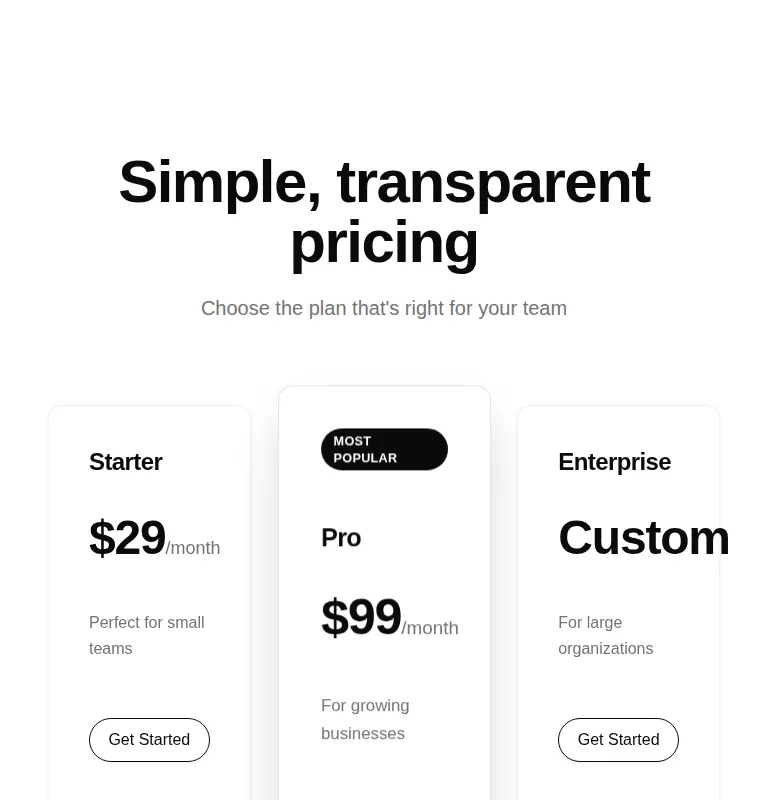 Harness screenshot of tripled-glassmorphism-pricing-block-shadcnui at 768 pixels wide