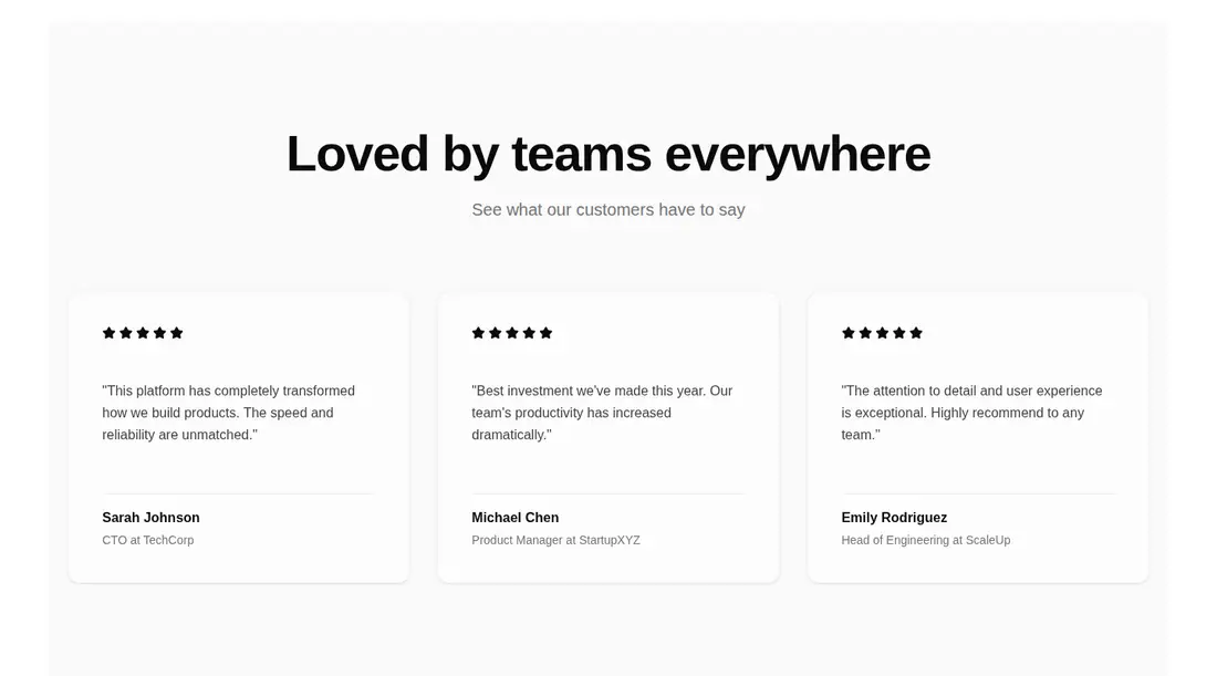 Harness screenshot of tripled-glassmorphism-testimonials-block-shadcnui at 1440 pixels wide