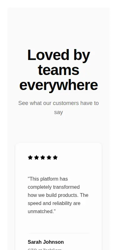 Harness screenshot of tripled-glassmorphism-testimonials-block-shadcnui at 375 pixels wide