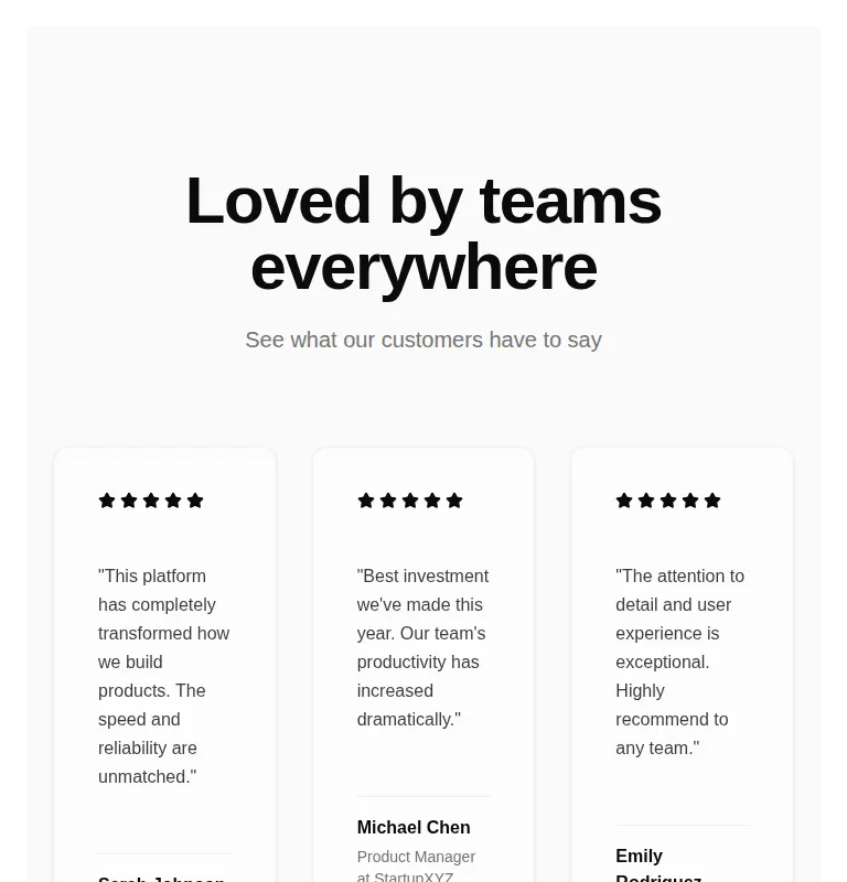 Harness screenshot of tripled-glassmorphism-testimonials-block-shadcnui at 768 pixels wide