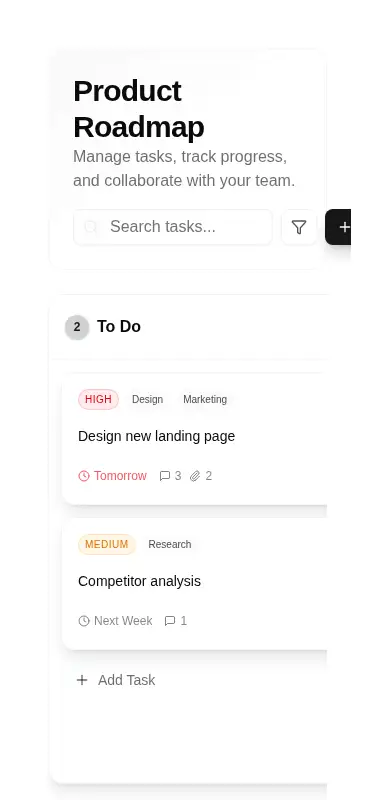 Harness screenshot of tripled-kanban-board-shadcnui at 375 pixels wide
