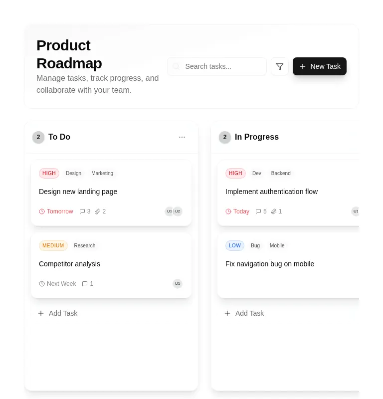 Harness screenshot of tripled-kanban-board-shadcnui at 768 pixels wide
